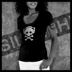 F0026 T-Shirt tête de mort Skullhead pirate casque headphone