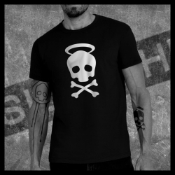H0039 T-Shirt tête de mort Skullhead Pirate saint aureole