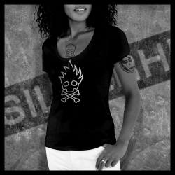 F0038 T-Shirt tête de mort Skullhead pirate invert flamme fire