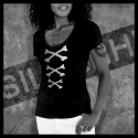 F0040 T-Shirt tête de mort Skullhead pirate ossements lacets