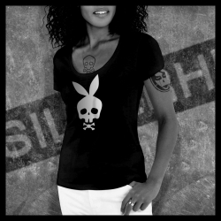F0044 T-Shirt tête de mort Skullhead pirate lapin playboy